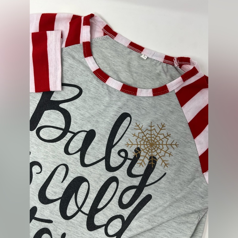 Baby Its Cold Outside Christmas T Shirt Women Long Sleeve Large StripeUsed GHL4.